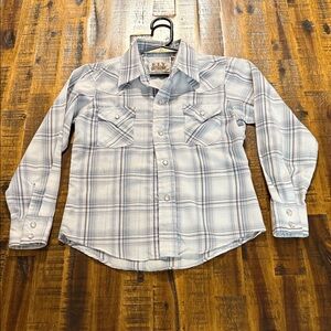 Look Vintage Ely Western Cattleman Blue and Brown Plaid Shirt Boys size 7